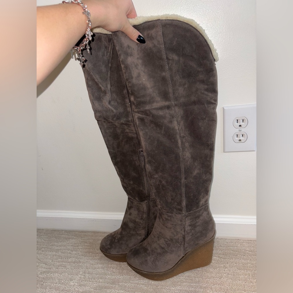Shoe Dazzle Taupe Over the Knee Boots
